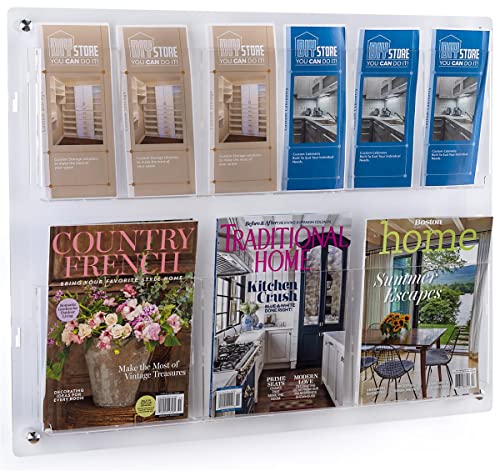Displays2go 2-Tiered Acrylic Literature Wall Rack, Adjustable, Fits Brochures and Magazines - Clear (2RP6CLR) - color: Clear, size: 6 Pockets