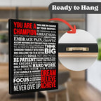 HoneyKICK A Champion's Mantra Motivational Canvas Wall Art, 12" W x 16" H, Positive Quotes, Mindset, Inspirational Wall Art Decor for Home, Bedroom, Office, Gym, Teenage Room Decor (Wrapped Canvas)