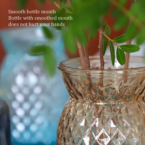 OFFIDIX Glass Vase,6.2 * 3.5in Large Mouth Shape Geometric Faceted Design Flower Vase for Weddings,Events,Decorating,Office,Home Decor - color: Yellow-2
