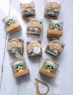 10 Pcs Handmade Wooden Tea Candle Holders, Baptism Gift, Baby Birthday Party Favors, Christening Guest Favors . (Light brown - blue) - color: Light Brown - Blue