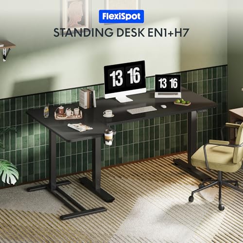 FLEXISPOT H7 Adjustable Overbed Bedside Table with Wheels Pneumatic Mobile Standing Desk Laptop Desk Rolling Computer Cart Movable Overbed Table Hospital Home Use(31.5" W x 17.7" D, Black Large) - color: Black, size: Large