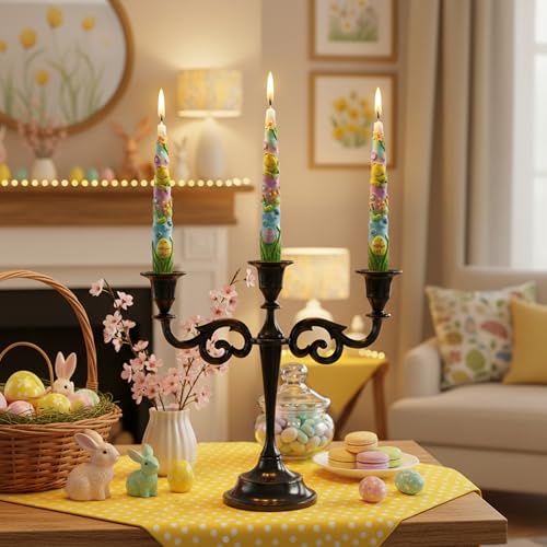 Rely+ 3 Arm Candelabra Taper Candle Holders Decorations Indoor Kitchen Décor Table Candles Candlestick Candelabra Centerpiece (Black Glossy) - color: Black Glossy, size: 3 Arm
