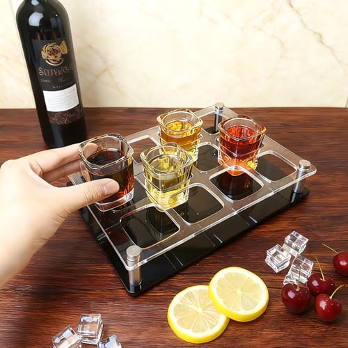 12 Shot Holder Tray Acrylic Shot Tray Clear Wine Glass Organizer Wine Display Holder Cups Display Accessories for Party, Bar, Club,Square Hole: 1.96 Inch - style: 1.96 inch square hole - 3x4 arrangement (12 Holes)