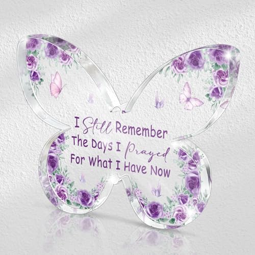 I Still Remember the Days I Prayed Purple Butterfly Acrylic Sign - 4.7 * 3.2 Inch Scripture Desk Decor, Christian Gratitude Reminder & Inspirational Gift for Home/Office - color: Purple 46