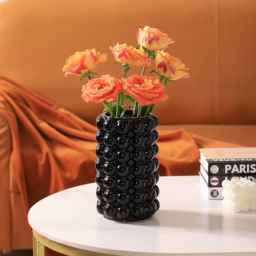 Black Bubble Vase, Black Ceramic Vase for Flowers, Tall Ceramic Vases for Boho Decor, Modern Vases for Living Room, Dinner Table, Bedroom, Wedding, Fireplace Mantel, 8.5 Inches - color: Black, size: Large