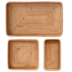 Rattan Serving Tray, Rectangle Basket Set of 3, Wicker Storage and Organizing Baskets, Natural Decorative Woven Tray for Home Decor, Bathroom, Kitchen Counter - style: Set of 3