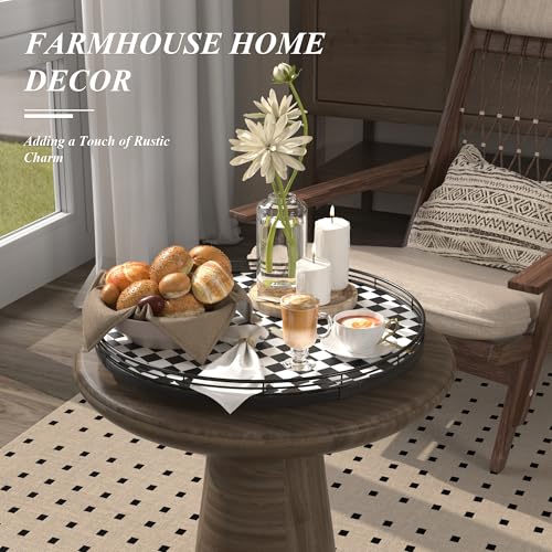 16" Black and White Kitchen Lazy Susan Turntable, Round Checkered Decorative Tray, Large Lazy Susan for Dining Table Centerpiece, Pantry, Kitchen, Bathroom, Countertop, Cupboard, Home Decor - color: Black & White, size: 16 inches