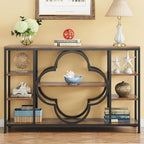 GiftGo 47" Farmhouse Console Tables for Entryway Retro Sofa Table Behind Couch Open Display Storage Shelves for Foyer, Hallway, Front Door,Living Room,Elegant Four-Leaf Clover (Rustic Brown, 47")