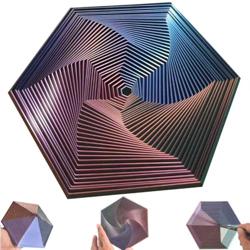 Fractal Fidget Hexagon - Suitable for Relieving Stress, Anxiety, and Tension | Autism, ADHD | Desk Adult Fidgeting Stress Relief Gift (Green Purple Copper 35 Rings) - color: Green Purple Copper (35 Rings)