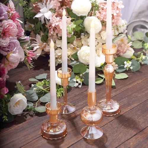 Efavormart Set of 4 Assorted Gold Glass Taper Votive Candle Holders, Lined Crystal Glass Tea Light Candle Stand Set - 4", 5.5", 6", 9" - color: Type6