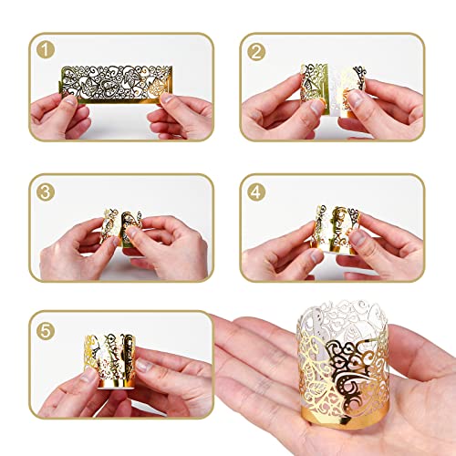 LOVEINUSA 48pcs Votive Candles Holders Wraps, Gold Tea Light Candle Fairy Home Decoration (No Bottom) - color: Gold