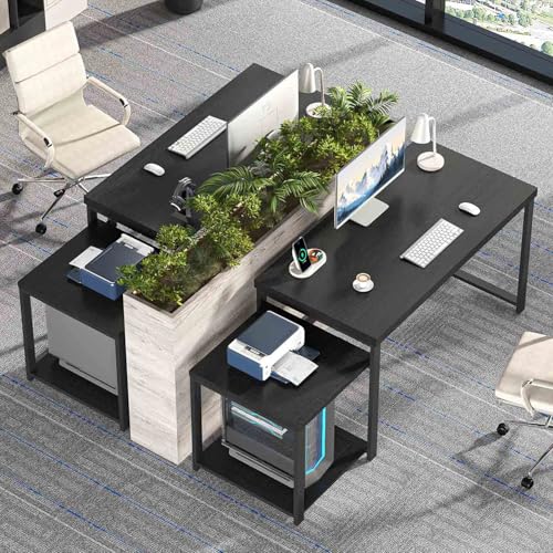 FOLUBAN Large Home Office Desk, Black Computer Desk with Storage Shelves, Modern Wood Writing Study Gaming Table for Bedroom Living Room, 63 Inch - color: Black