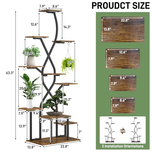 10 Tier Plant Stand Indoor with Grow Lights and 3 Colors 63"Corner Plant Shelves for Indoor Plants Multiple & Veg X Shape Indoor Plant Stand Large Flower Display Holder Metal Plant Rack for Home - color: Polychromatic, size: Width-31 in