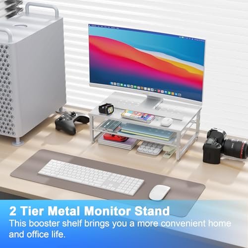 gianotter 2-Tier Metal Monitor Stand Riser, Desk Accessories & Workspace Desk Organizers, Office Desk Storage Organizer for Office Supplies (White) - color: White