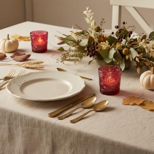 6 Pack Patented Sun Moon Star Embossed Glass Tea Light Candle Holders - Unique Votive Candle Holders for Wedding, Party, and Table Centerpieces (Wildberry Red) - color: Wildberry Red