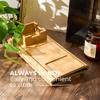Couch Arm Tray Table with Cup Holder, No More Spills or Clutter, Bamboo Sofa Arm Tray for Drinks Snacks and Phone, Non Slip Foldable Couch Organizer