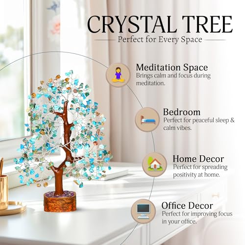 YATSKIA Turquoise Crystal Tree - Gemstone Tree - Tree of Life - Crystal Home Decor - Good Luck Charms - Spiritual Gifts for Women - Gemstones and Crystals - Chakra Stones - Meditation Decor - color: Turquoise Silver Wire