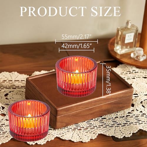2 Pcs Tealight Candle Holder,Votive Candle Holders Glass Candle Holders Tea Lights Candle Holder for Table Centerpiece Decor Party&Home,Wedding Deco (Red) - color: Red