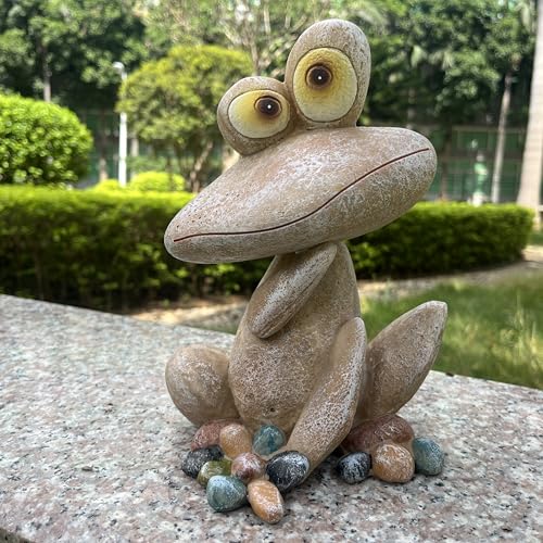 Funny Frog Garden Statue Outdoor Dec Cute Resin Animal Figurine Weatherproof for Yard Lawn Patio Garden Bed Pathway - Whimsical Indoor Outdoor Ornament Gift for Nature Lovers