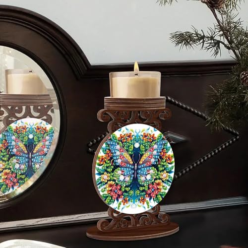 ARTopet DIY Diamond Art Painting Candlestick Holders Wooden Desk Candle Holder Ornament Double Sided Diamond Tabletop Ornaments for Home Decor-Butterfly - color: Butterfly