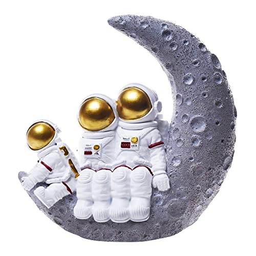BUTILIVEEN Astronaut Decor Family Sculptures, Astronaut Family of 3 Figurines, Space Themed Bedroom Decor, Desktop Decor, Shelf Decor, Gifts for Space Lovers, Gold Astronaut Home Deocr - style: Family of 3