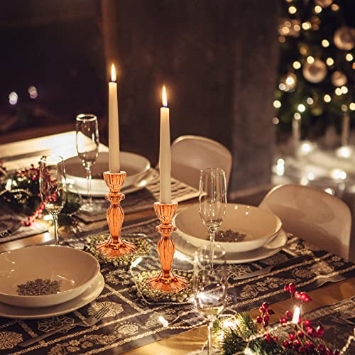 Glass Candle Holders, 2PCS Pillar Candle Holders Decorative Candlestick Holders Table Centerpieces Valentines Wedding Home Decor, Orange - color: Orange