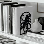 Peacoblue Metal Bookends for Shelves, Modern Decorative Heavy Duty Study Book Support Stoppers for Office, Desk, Shelf, Room 5.3"x4.3"x7.9" Cast Iron Simple Tall Bookends, 1 Pair (Octopus) - style: Octopus
