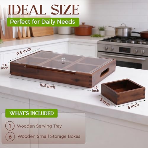 Set7 Wood Serving Tray With Handles And Lid – Large Rectangular Breakfast & Ottoman Tray with Raised Edges, Serving Platter Snack Tray, Serving Tray with Food, Drinks, Appetizer Dishes & Dessert Trays - color: Vintage Wood 1