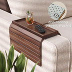 Sofa Arm Tray,Walnut Wood Folding Couch Arm Trays,Sofa Armrest Tray with Anti-Slip Pad for Drinks,Snacks,Phone,Remote Control
