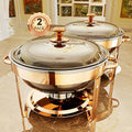 Chafing Dishes for Buffet, 4 Pack 5QT Round Stainless Steel Chafing Dish Set for Home Parties, Christmas Gatherings, Catering Events Complete Buffet Warmer Set (Rose Gold 2) - color: Rose Gold 2