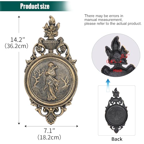Sungmor Ornate Cast Iron Wall Art Plaque – Classical Woman Relief in French Country Style, Decorative Wall Sculpture - Vintage Hanging Décor for Home, Garden, or Patio – Rustic Gold Finish - color: Rustic Gold & A