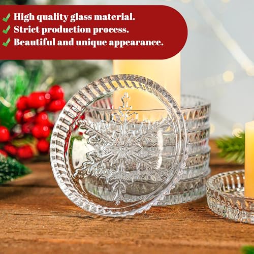 kanpura 3.5 Inch Glass Pillar Candle Holder Sets Clear Round Candle Plate Glass Candle Coasters for Christmas Winter Party Table Centerpieces Decor - color: Snowflake,2