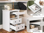LIKIMIO Night Stand, Modern Bedside Table with 2 Drawers, Open Shelf, End Table with Pull-Out Tray, Wood SideTable, White - color: White