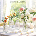 DomeStar 16PCS Glass Bud Vases for Flowers, 3.8inch Small Flower Vase in Bulk Clear Mini Ribbed Vases for Centerpieces Suitable for Modern Wedding Reception Baby Shower Table Decorations