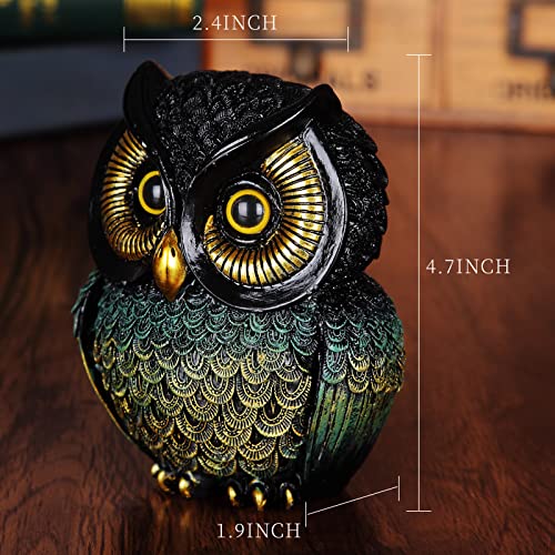 Artpaul Owl Statue Home Decor - Small Figurines for Shelves, Office, Living Room - Decorations and Gifts for Owl Lovers (Black-Green) - color: Style3-black-green