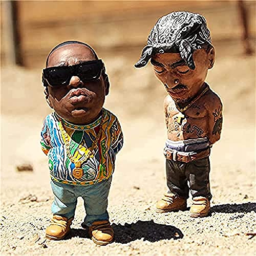 Resin Sculpture, Handmade Biggie + Tupac Ornament, Commemorative Resin Figurine (Red) - color: Biggie + (Red)
