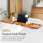 Teak Bathtub Tray, Bath Caddy with Wine Glass Holder, Phone Dock & Book Stand | Hands-Free Reading & Ultimate Spa Relaxation Experience-Natural - color: Classic Teak Finish
