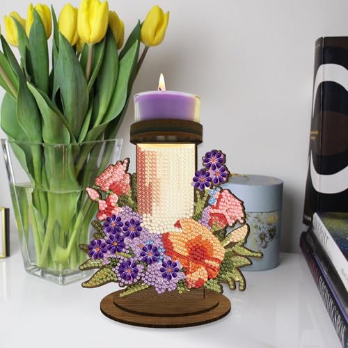 ARTopet 2Pcs DIY Diamond Art Painting Candlestick Holders Wooden Desk Candle Holder Ornament Double Sided Diamond Tabletop Ornaments for Home Decor-02 - color: 2pcs-02