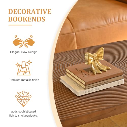 Metal Bookends Set of 2, Heavy Duty Book Ends for Heavy Books, Gold Decorative Bookends for Shelves Desk Office Home Decor - color: Gold