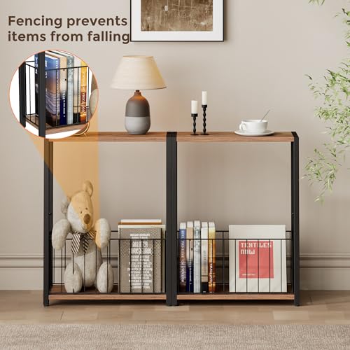 Homleke Narrow Side Table with Magazine Holder, Skinny End Table Perfect for Small Spaces, Space-Saving Design for Living Room, Bedroom, or Office, 7.1" D x 16.9" W x 23.6" H, Rustic Walnut - color: Rustic Walnut - Standard