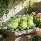 3 Frog Figurines - 7.9 Inch Funny Resin Frogs, Hear No Evil See No Evil Speak No Evil Statue, Whimsical Indoor/Outdoor Decor for Garden, Desk & Yard