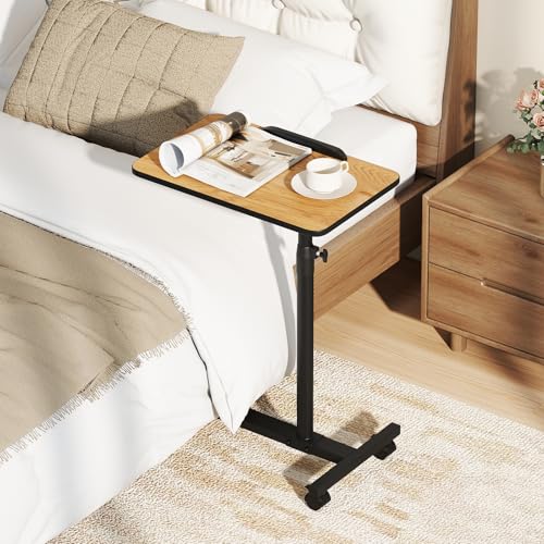 Giantex Overbed Table with Wheels, Medical Adjustable Bedside Table, Mobile Standing Desk, Portable Laptop Table for Small Spaces, Bed Trays Table for Eating Home and Hospital (Natural) - color: Natural