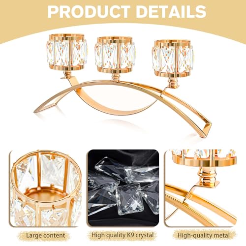 4 Pcs 3-Arm Crystal Tealight Candle Holders, Elegant Metal Arch Candlestick Centerpiece for Wedding, Party, Dining Room Table Decorations, Anniversary (4, Gold-3 Arm) - size: Gold-3 Arm