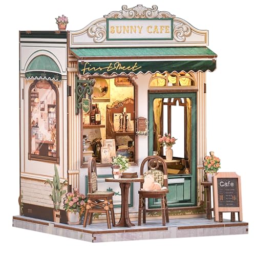 Book Nook Kit, DIY Miniature House Kits for Adult and Teens, Dollhouse Tiny Booknook Garden House Bookshelf, DIY Craft Gifts for Family and Friends（Sunny Cafe) - style: Sunny Cafe