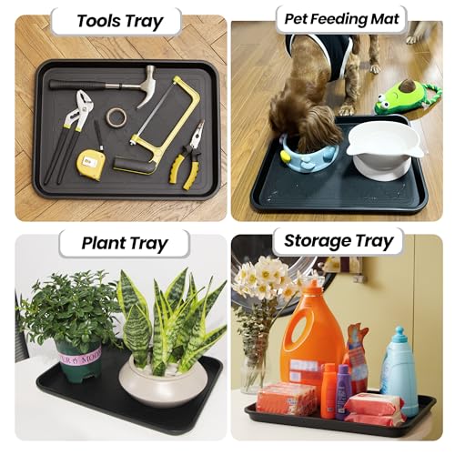 WATANIYA PET Boot Tray for Entryway Indoor, Heavy Duty Shoe Mat Tray 2 Packs, 16.7"x12.8" Waterproof Shoes Trays with Raised Edge, Outdoor Multi-Purpose Mats for Boots, Garden, Pets - color: Black, size: (2Pack) 16.7''x 12.8''