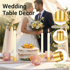 18 Pcs Gold Taper Candle Holders, Metal Candlestick Holders for Pillar Candles, Wedding Anniversary Dinner Party Centerpieces Decor