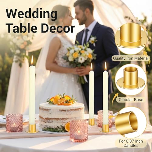 18 Pcs Gold Taper Candle Holders, Metal Candlestick Holders for Pillar Candles, Wedding Anniversary Dinner Party Centerpieces Decor