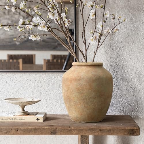 LuxenHome Rustic Ceramic Vase, 10.4" Tall Terracotta Vases with Earthy Brown Tones, Farmhouse Flower Vase for Shelf Living Room Decor, Vintage Pottery for Entry Way Table Home Decor - color: Brown B