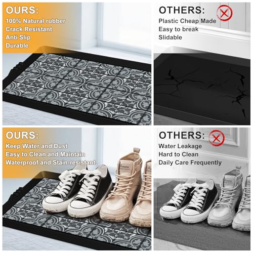 BEHERO Boot Tray Shoe Mat Decorative Patterned, Rubber Boot Matt Tray Indoor and Outdoor Use, 16" x27.5" Shoe Cleaning Mat Non-Slip, Shoe Storage Waterproof with Artistic Prints for Entryway(Gray)