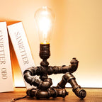 Music Guitar Table Lamp,Steampunk Table Lamp,Retro Guitars Steampunk lamp, Industrial Metal Tube Robot Lamp Cool Guitar Stuff Present for Men Music Lovers - color: Silver Black Lamp Body + Acoustic Guitar